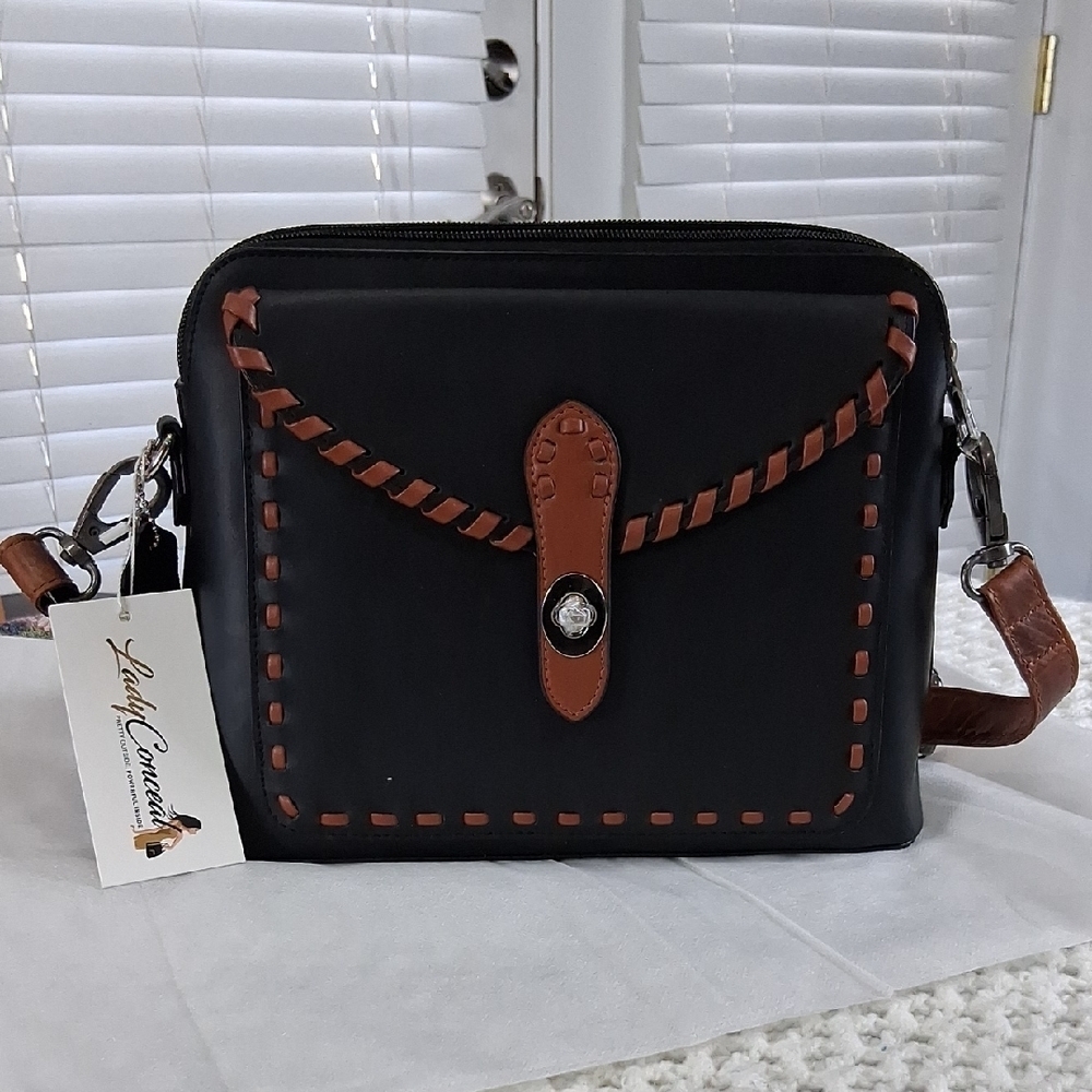 Lady Conceal Black and Brown Leather Crossbody Bag